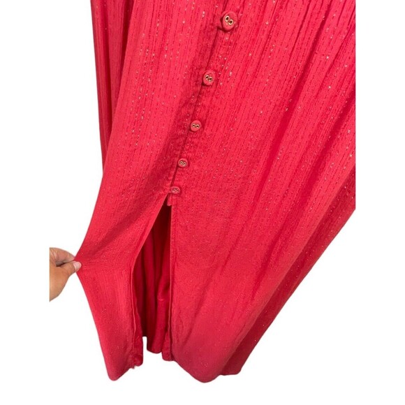 House Of Harlow X Revolve Red Metallic Halter Open Back Maxi Front Slit Button S - Picture 5 of 14